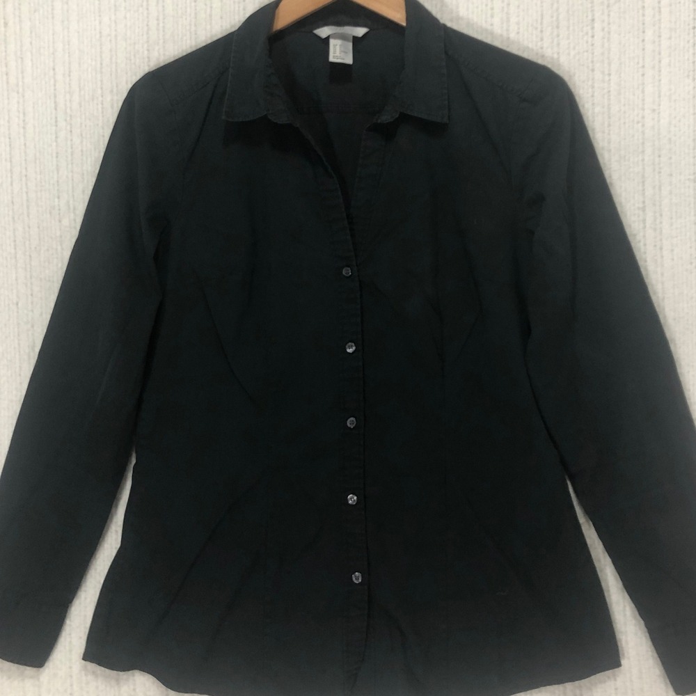 H&M Black Button Up Long Sleeve Collared Shirt Womens Size 12